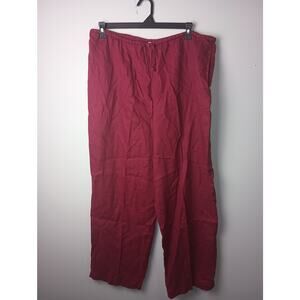 Women's Straight Leg Pull on 100% Linen Red Pants Josephine Chaus XL Pockets